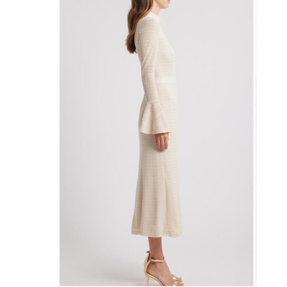Elliatt Kailee textured crochet long bell sleeve midi dress boho large - Picture 3 of 14